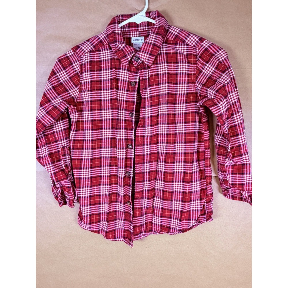 Carter's Boys Size 7/7A Red Plaid Long Sleeve Button Up Shirt Holiday